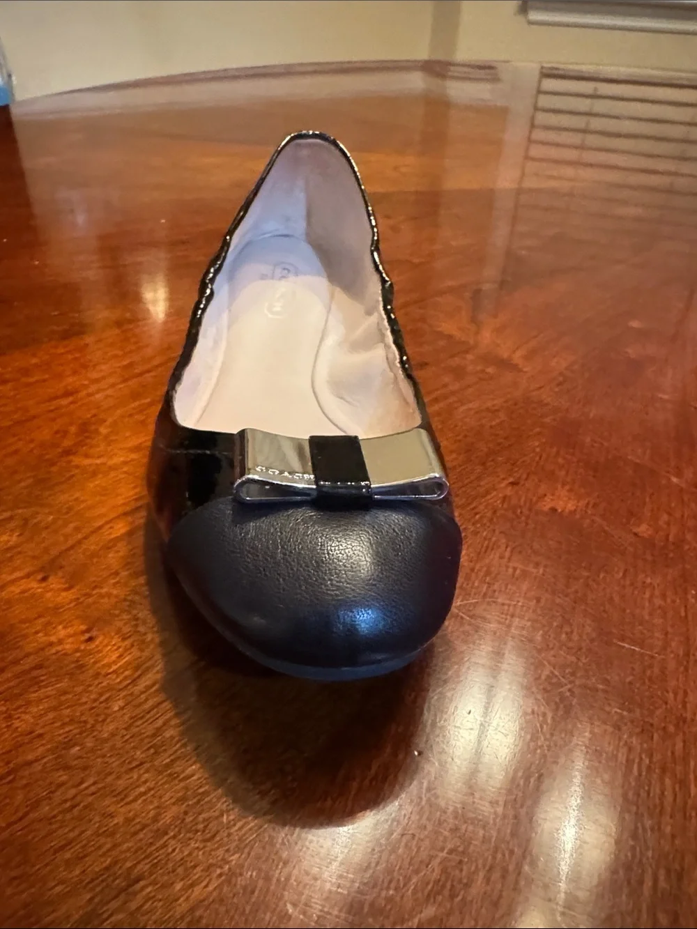 Coach Black Patent Leather Ballet Flat with Decorative Bow Trim